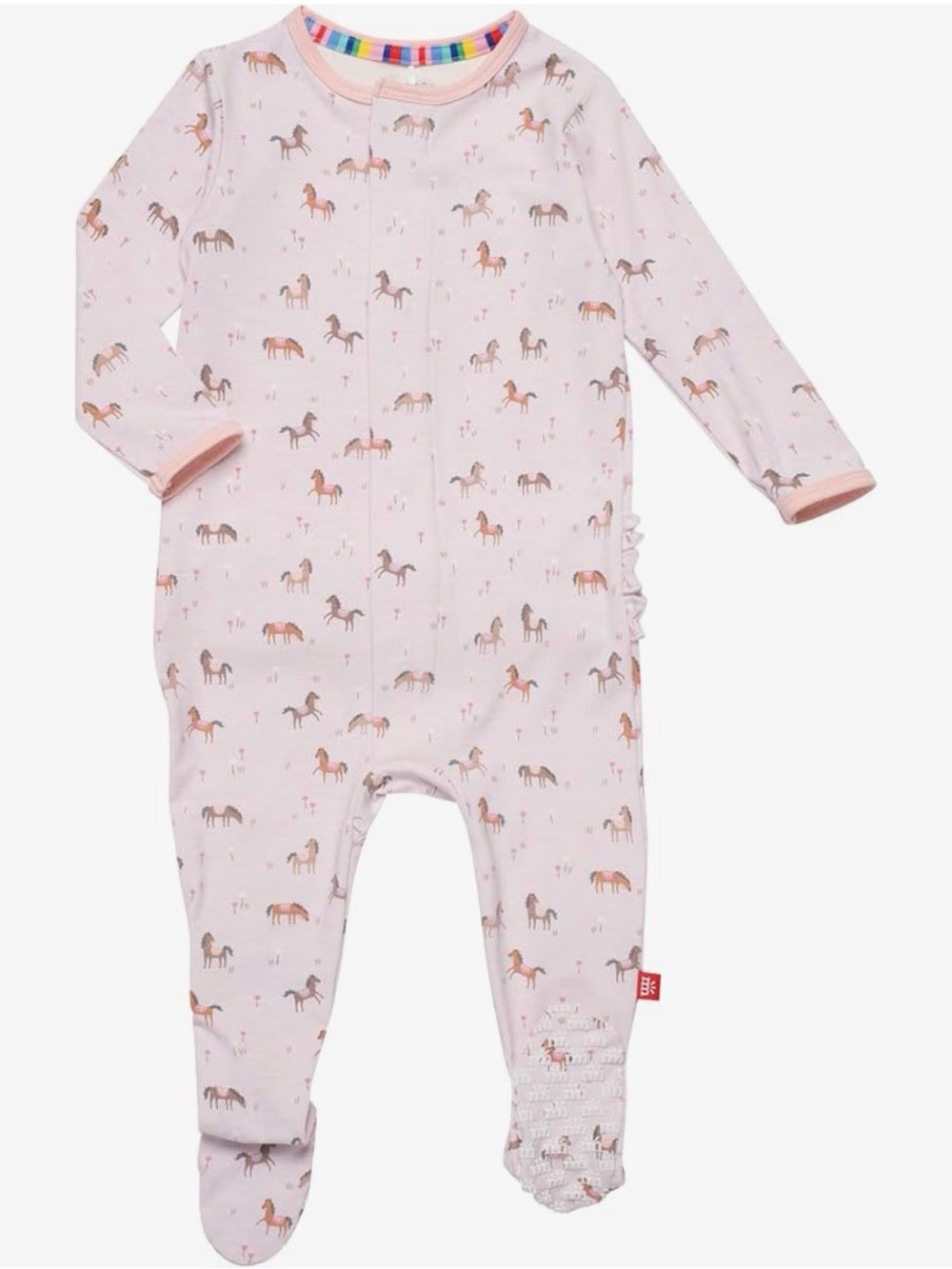 Pink Horse-Print Footed One-Piece for Kids